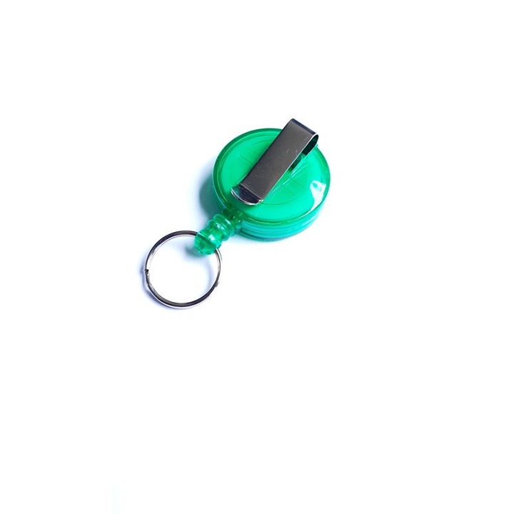 Snur ( rola ) retractabil mini, cu inel si clips pentru curea, CardKeep, Verde transparent