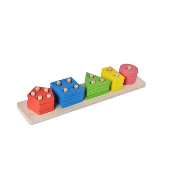 Sortator forme geometrice 5 coloane din lemn, eduBEBE, N142 Sortator forme geometrice 5 coloane din lemn, eduBEBE, N142