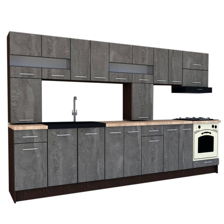 Set Bucatarie Genarom Max New 340 Wenge / K352, 340 x 205 - 230 x 60 cm