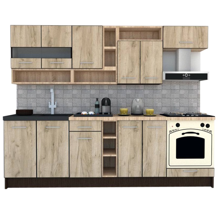 Set Bucatarie Genarom Cossy New 260 Wenge / K002, 260 x 200 - 230 x 60 cm