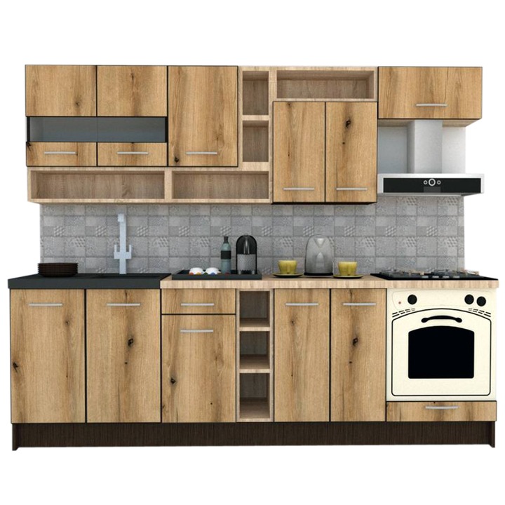 Set Bucatarie Genarom Cossy New 260 Wenge / K365, 260 x 200 - 230 x 60 cm