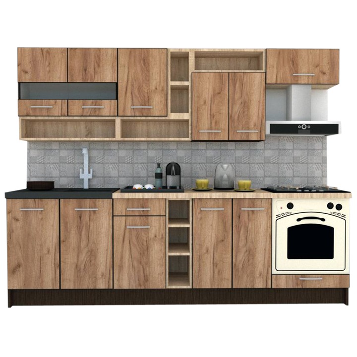 Set Bucatarie Genarom Cossy New 260 Wenge / K004, 260 x 200 - 230 x 60 cm