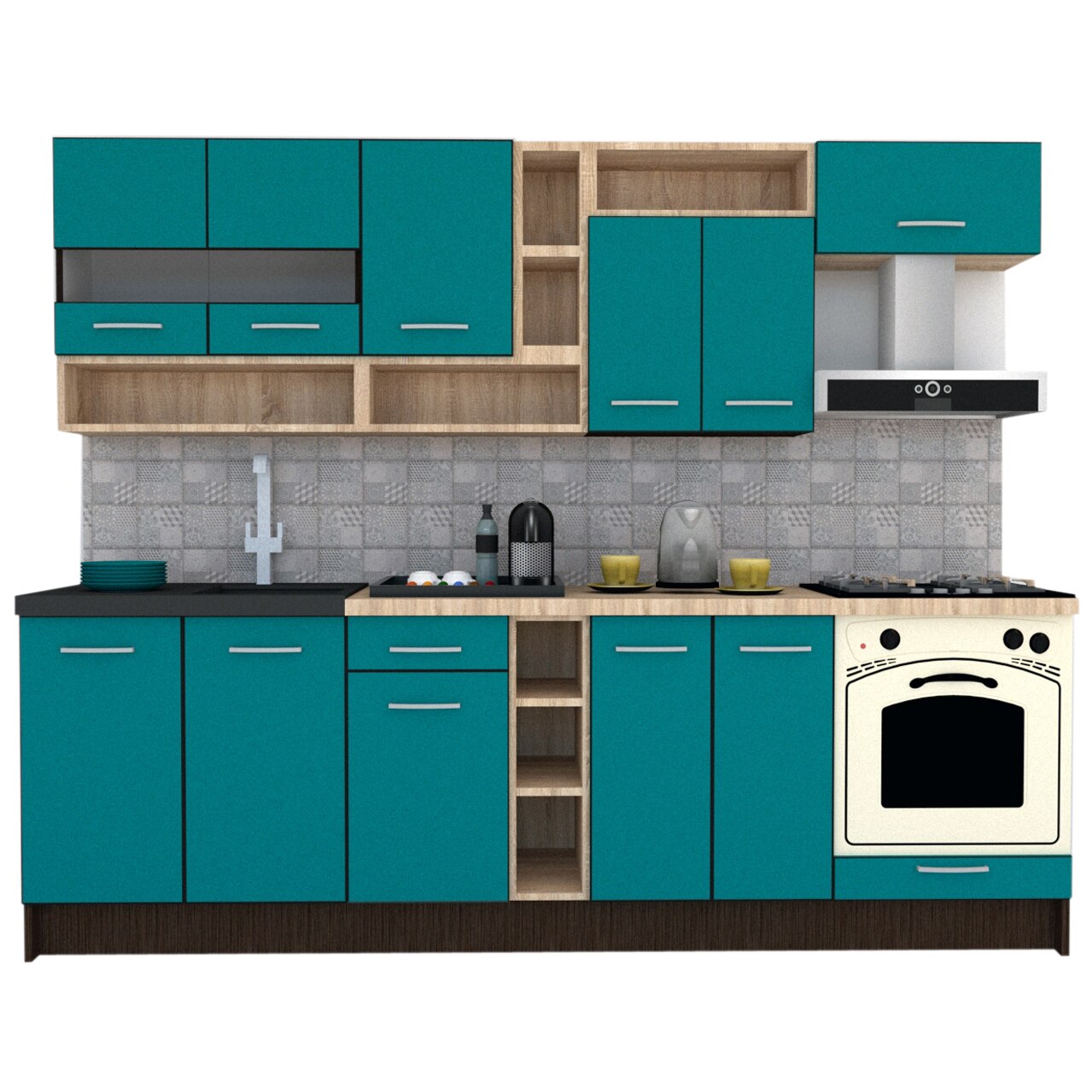 Set Bucatarie Genarom Cossy New 260 Wenge / Decor 0245, 260 x 200 - 230 x 60 cm