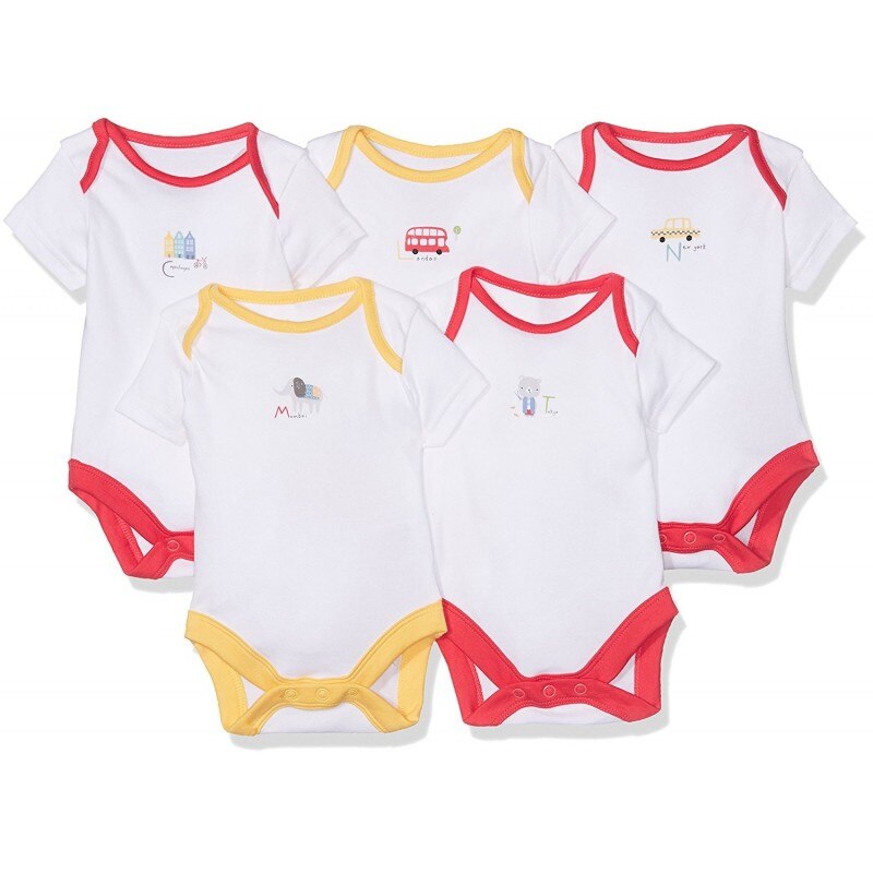 Set Body cu maneca scurta Mothercare, 5Piese, Unisex Travel, 9-12 luni