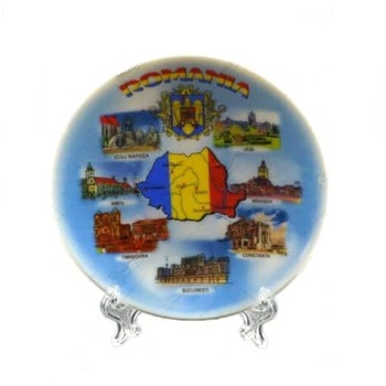 Farfurie decorativa realizata din ceramica – Harta Romania Farfurie decorativa realizata din ceramica – Harta Romania