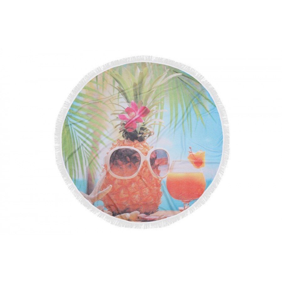Prosop plaja rotund bumbac 100% cu franjuri, diametru 150 cm, Fouta Tropics Ananas