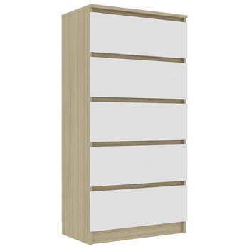Comoda cu 5 sertare, vidaXL, PAL, 60 x 35 x 121 cm, Alb/Maro Comoda cu 5 sertare, vidaXL, PAL, 60 x 35 x 121 cm, Alb/Maro