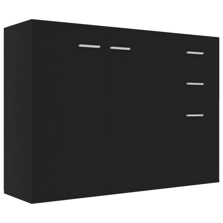 vidaXL fekete forgácslap tálalószekrény 3 ajtóval és 2 fiókkal, 105 x 30 x 75 cm