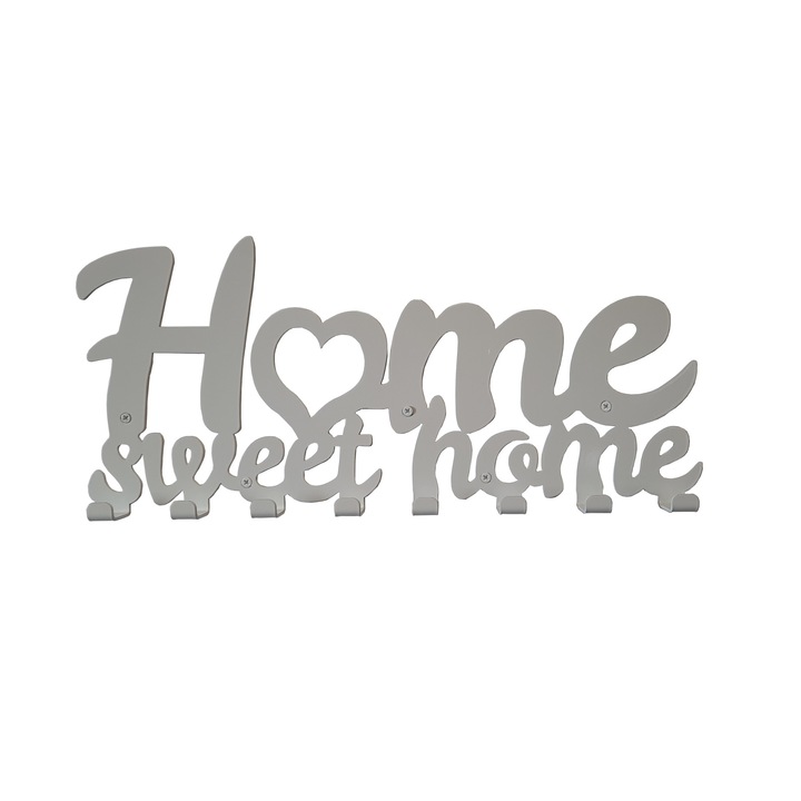 Cuier metalic Home Sweet Home Alb