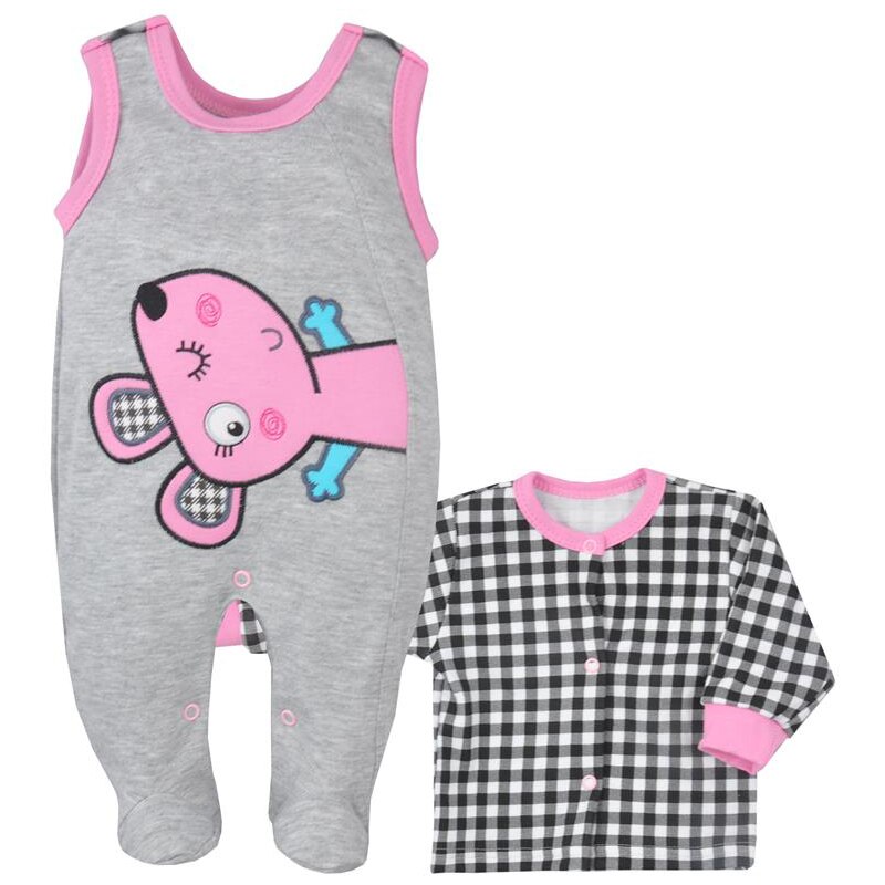 Compleu 2 piese salopeta si bluza pentru baieti Koala Roar 06-442R, Gri, 56 cm