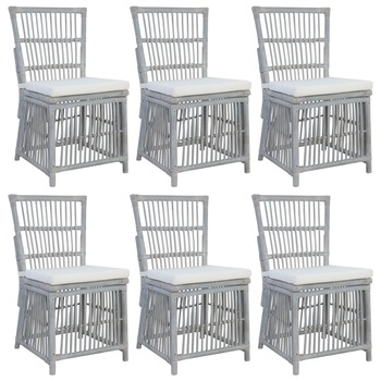 Set 6 scaune de bucatarie, vidaXL, Ratan natural, 50 x 57 x 90 cm, Gri Set 6 scaune de bucatarie, vidaXL, Ratan natural, 50 x 57 x 90 cm, Gri