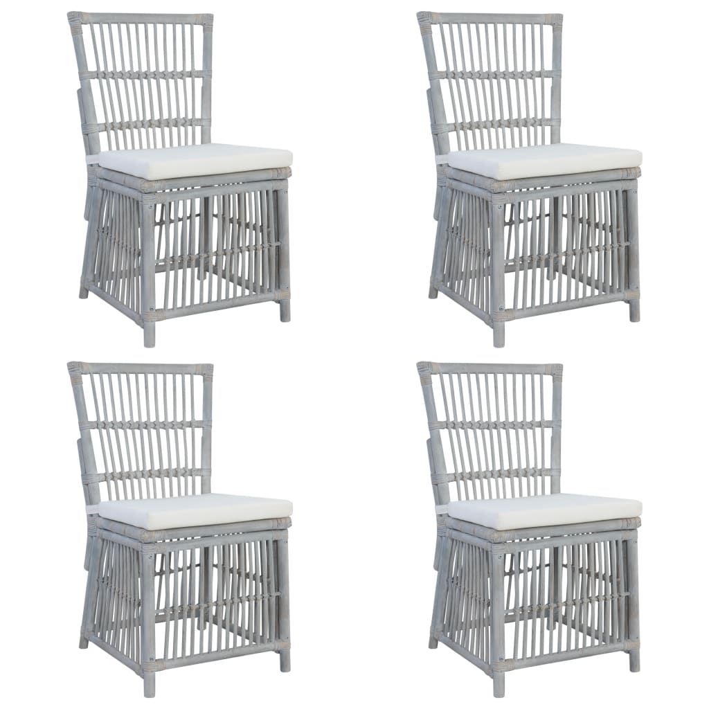 Set 4 scaune de bucatarie, vidaXL, Ratan natural, 50 x 57 x 90 cm, Gri
