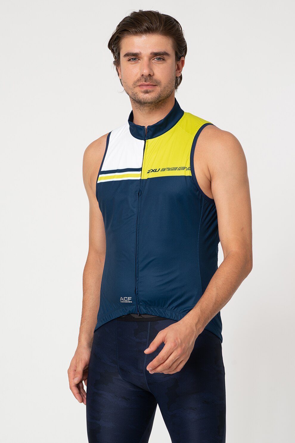2XU, Top cu fermoar, pentru ciclism, Albastru inchis/Verde/Alb