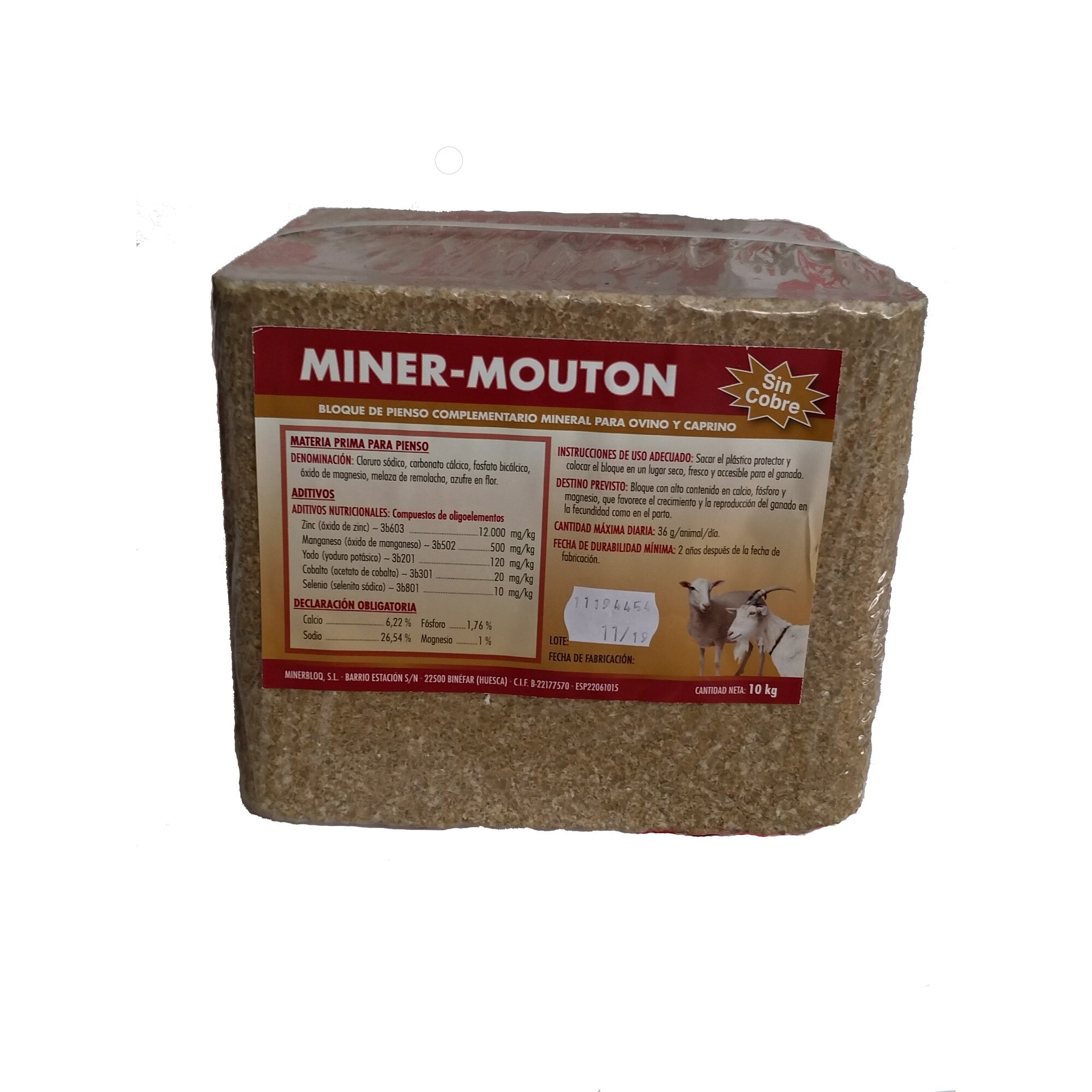 Bloc de minerale cu completarea ideala de minerale si vitamine pentru starea buna a epidermei, a parului si lanii de ovine si caprine, MINER-MOUTON, 10kg