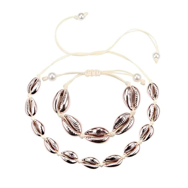 Set Colier si Bratara cu scoici rose gold Josefiin C1