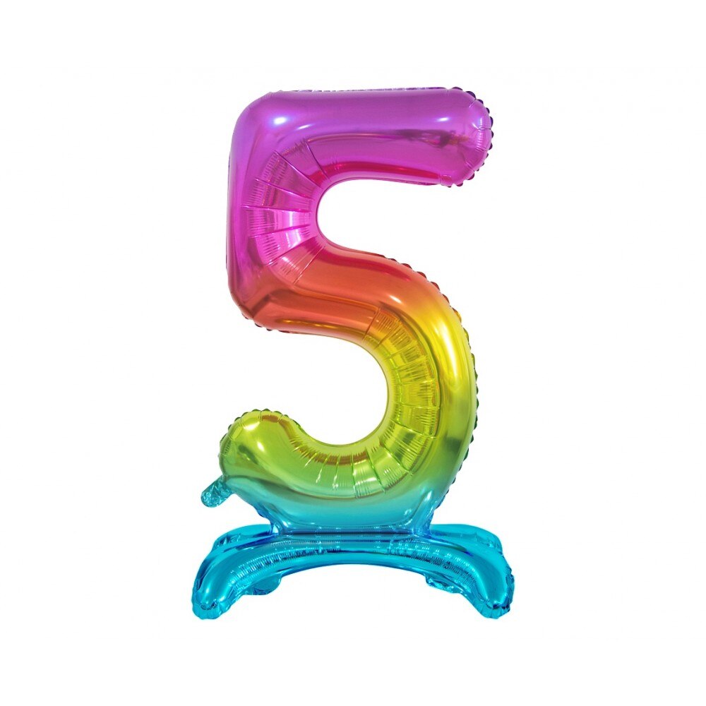 Balon folie cu suport, Cifra 5, Deco, Multicolor, 74cm