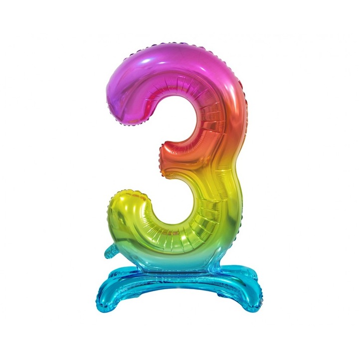 Фолиев балон с опора, Номер 3, Деко, Многоцветен, 74см
