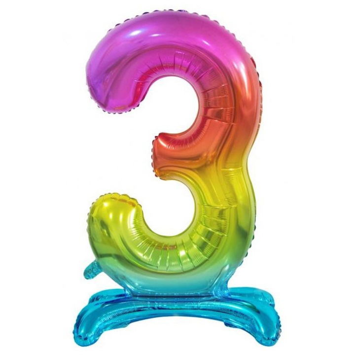 Balon folie cu suport, Cifra 3, Deco, Multicolor, 74cm