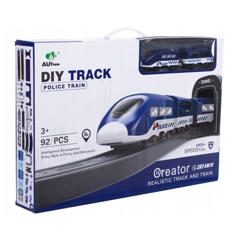 Circuit tren electric M-Toys Police cu accesorii, 92 piese Circuit tren electric M-Toys Police cu accesorii, 92 piese