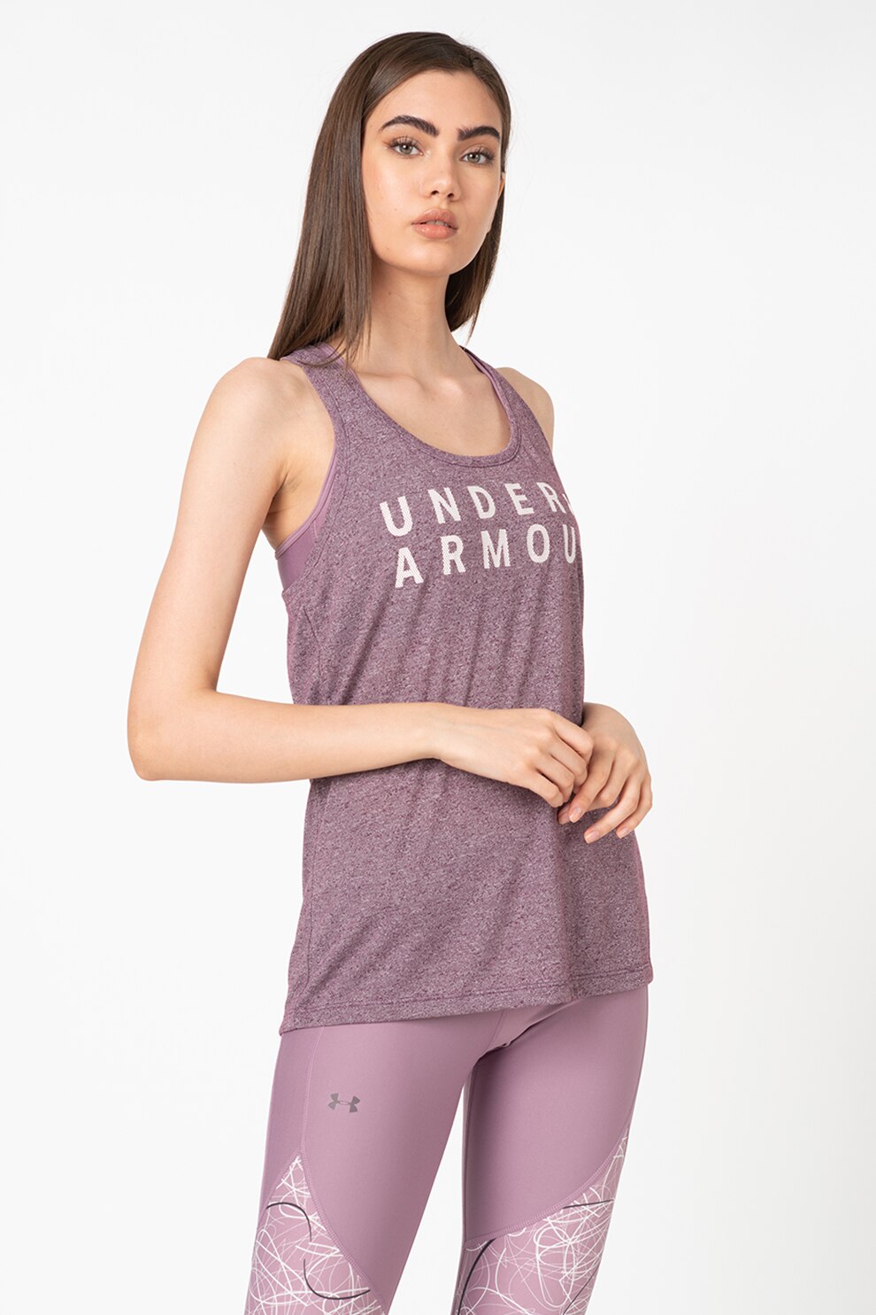 Under Armour, Top cu imprimeu logo pentru fitness Threadborne, Violet melange