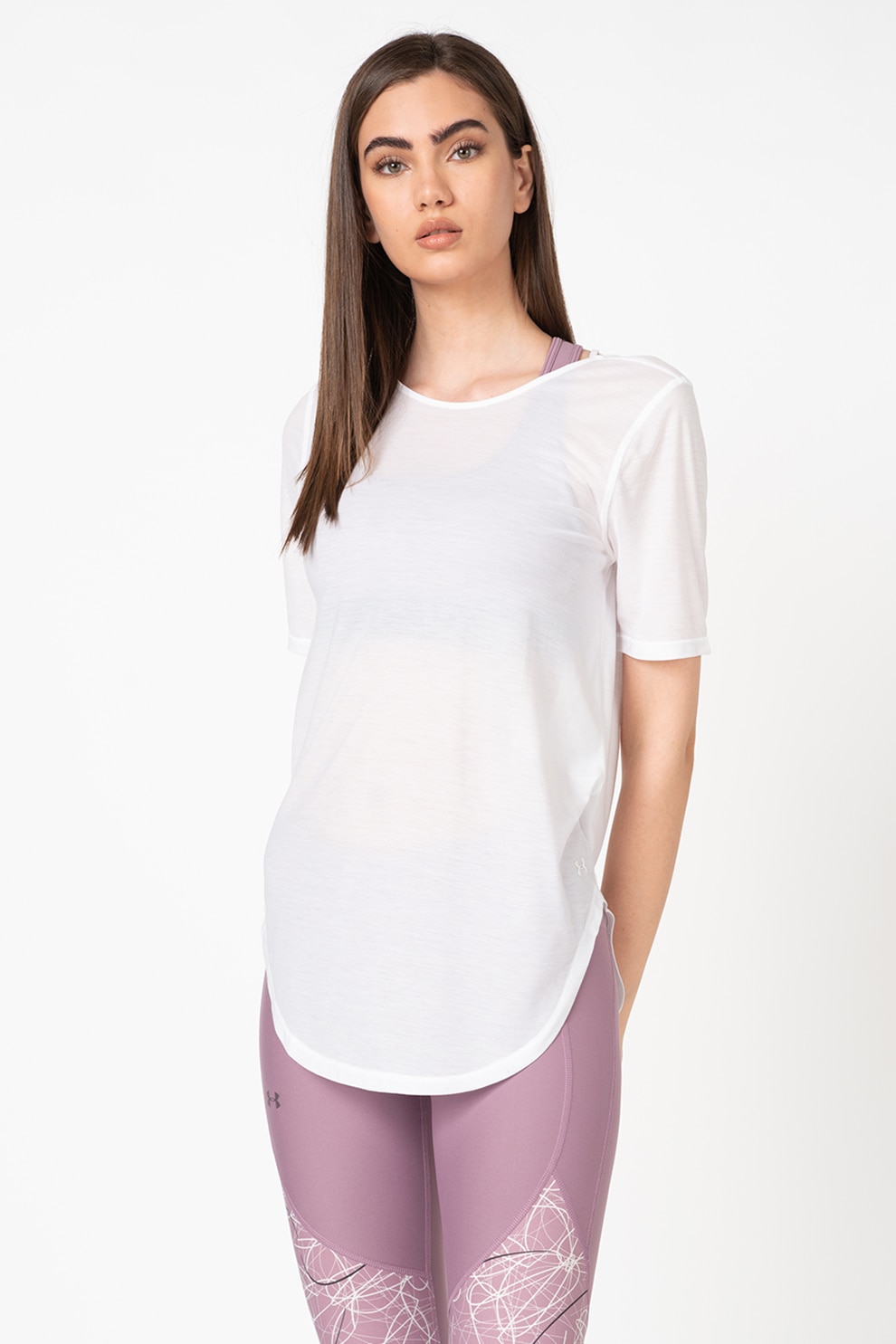Under Armour, Tricou cu decupaje pe partea din spate, pentru fitness Breathe, Alb