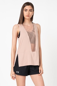 Under Armour, Top lejer cu insertie de plasa, pentru fitness Misty Signature, Roz prafuit Under Armour, Top lejer cu insertie de plasa, pentru fitness Misty Signature, Roz prafuit