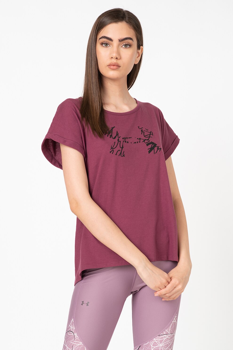 Under Armour, Tricou pentru fitness Graphic Script, Violet pruna, XS