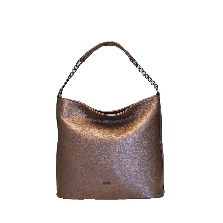 Geanta dama Zea casual din piele naturala, Bronz, 32 x 32 x 14 CM