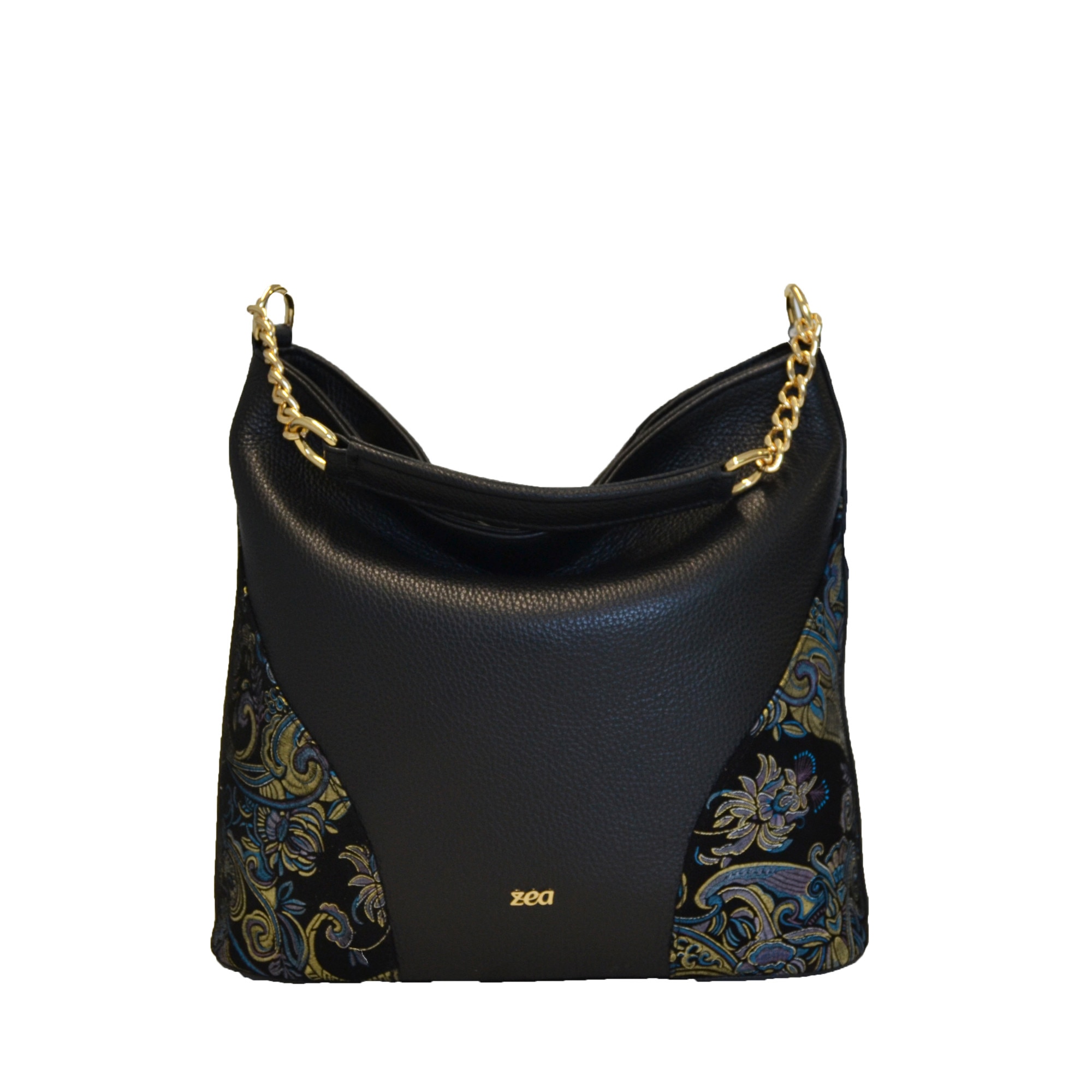 Geanta dama,Zea,piele naturala,negru flori