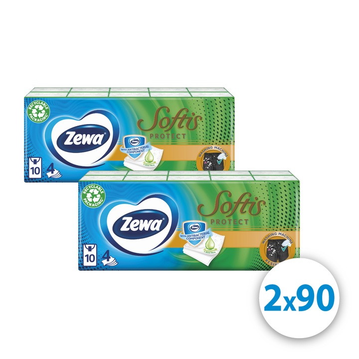 Zewa Softis 4 rétegű papír zsebkendő Protect 10x9 db, 2x csomag