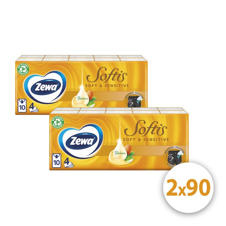 Zewa Softis 4 rétegű papír zsebkendő Soft&Sensitive 10x9, 2x csomag