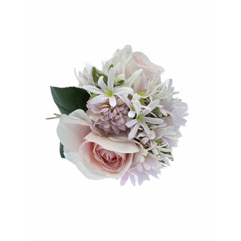 Buchet mixt artificial, Trandafir, Crizantema, Roz, 30 cm