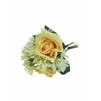 Buchet mixt artificial, Trandafir, Crizantema, Galben, 30 cm