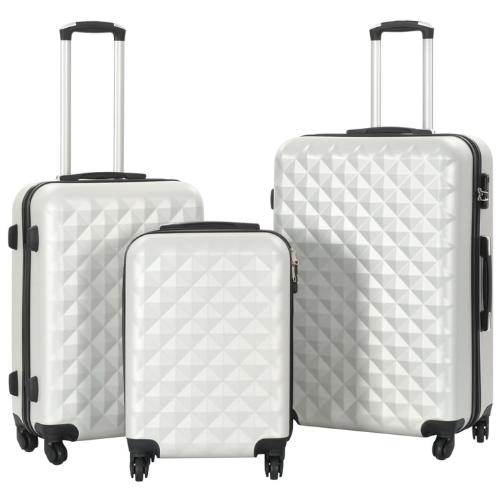 Комплект твърди куфари с колелца vidaXL, 3 бр, светлосребристи, ABS, 76х48х28 см