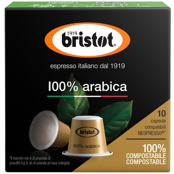 Capsule cafea Bristot Arabica, compatibile Nespresso, 10 capsule, 55g Capsule cafea Bristot Arabica, compatibile Nespresso, 10 capsule, 55g