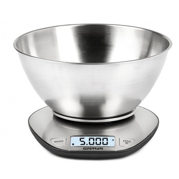 Cantar de bucatarie electronic cu bol inox mare G3Ferrari Linea, capacitate max. 5 kg, diviziune 1g, functie tare si zero, oprire automata Cantar de bucatarie electronic cu bol inox mare G3Ferrari Linea, capacitate max. 5 kg, diviziune 1g, functie tare si zero, oprire automata