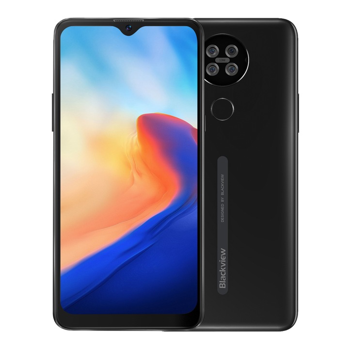 Blackview A80 Mobiltelefon, Quad Camera 13MP, 4G, 6.2 HD+, 4200mAh, 2GB RAM, 16GB, Quad-Core, Amprenta/FaceID, Android 10, Fekete