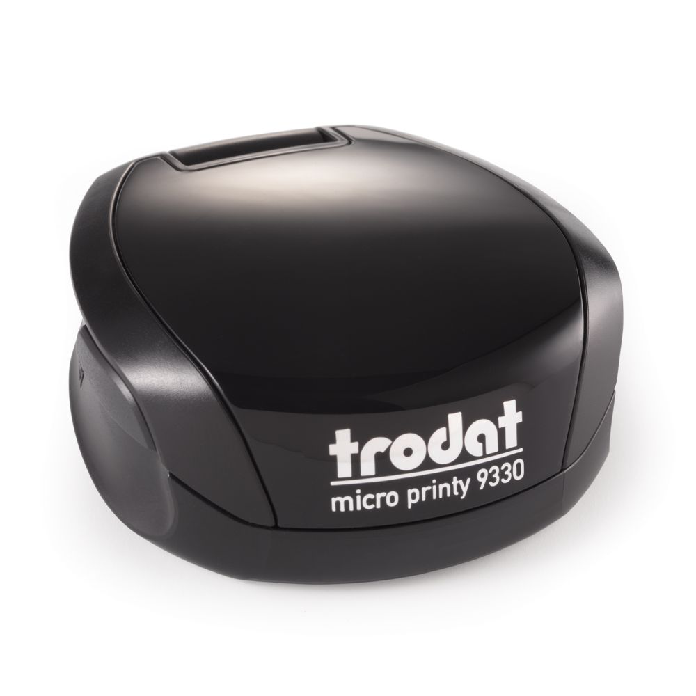 Stampila rotunda firma, de buzunar, Trodat Micro Printy 9330, tus albastru, diametru 30 mm, culoare neagra