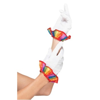 Manusi de clown, albe, manseta multicolora, marime universala Manusi de clown, albe, manseta multicolora, marime universala