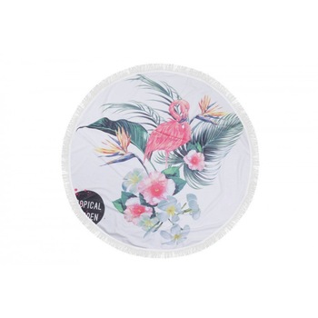 Prosop plaja rotund bumbac 100% cu franjuri, diametru 150 cm, Fouta Tropical Prosop plaja rotund bumbac 100% cu franjuri, diametru 150 cm, Fouta Tropical