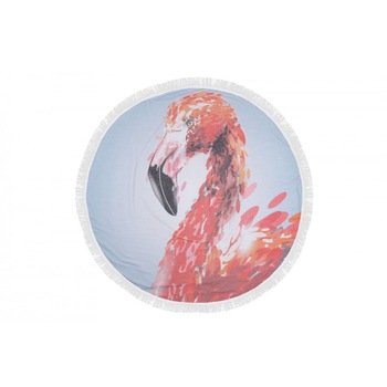 Prosop plaja rotund bumbac 100% cu franjuri, diametru 150 cm, Fouta - Flamingo Prosop plaja rotund bumbac 100% cu franjuri, diametru 150 cm, Fouta - Flamingo