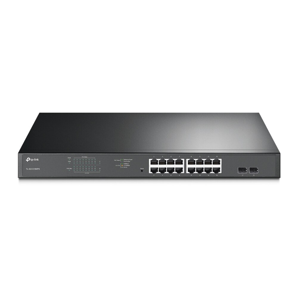Switch, TP-LINK, 16x1000 Mbps (16xPOE+) + 2xGigabit SFP, Easy Smart, TL-SG1218MPE, Negru