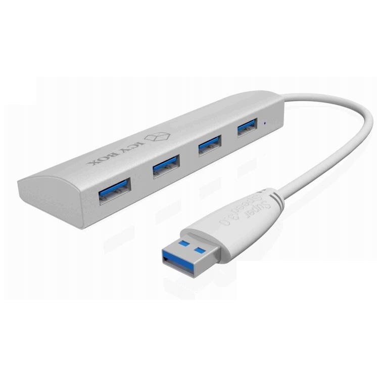 Hub USB 3.0 IcyBox cu 4 porturi, argintiu