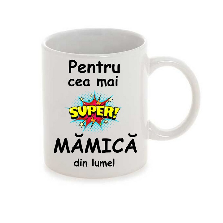 Cana personalizata NARI „Super mama”, alb, 325 ml