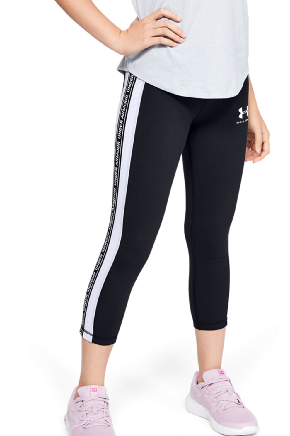 Under Armour, Colanti crop pentru fitness Sportstyle, Negru/Alb