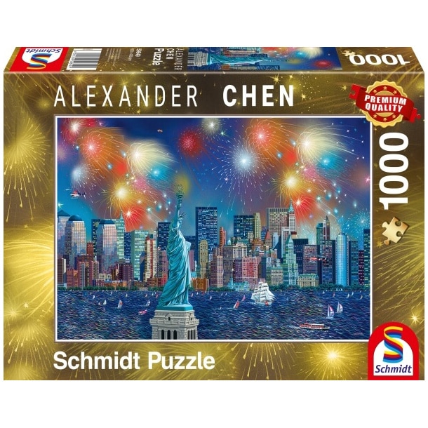 Puzzle Schmidt - Alexander Chen: Statue of Liberty with fireworks, 1000 piese