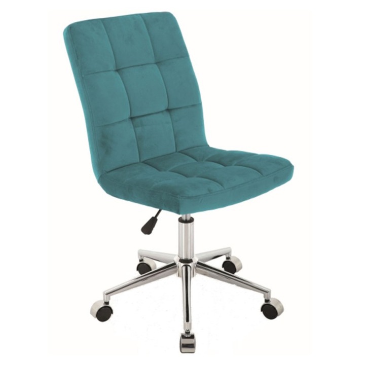 Scaun birou SL Q020, Ergonomic, Cadru Otel, Inaltime ajustabila, Rotire 360 ˚, H 97 cm, Sarcina max 90 Kg, Turcoaz