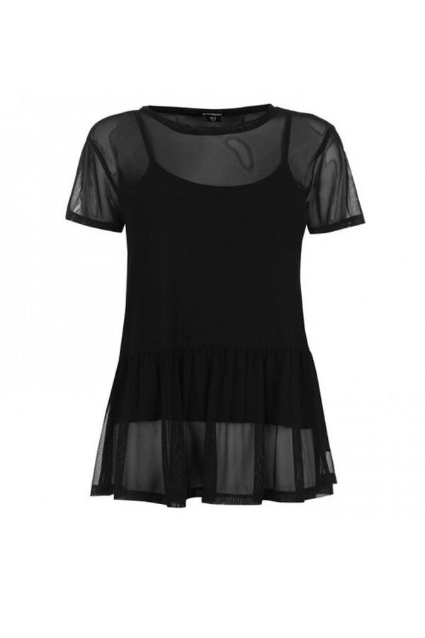 Tricou cu insertii de dantela, Golddigga, Negru, L EU