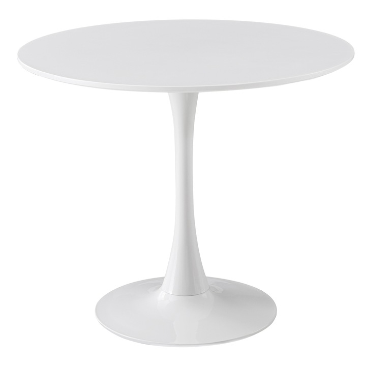 Masa dining/bucatarie Kring Swan, rotunda, cu piedestal, blat MDF / baza metal, 60x73 cm, Alb