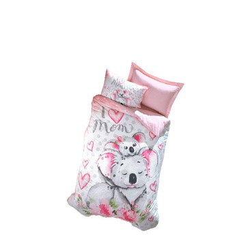 Lenjerie pat 1 persoana bumbac 100 ranforce, Cotton Box, Koala - Pink Lenjerie pat 1 persoana bumbac 100 ranforce, Cotton Box, Koala - Pink